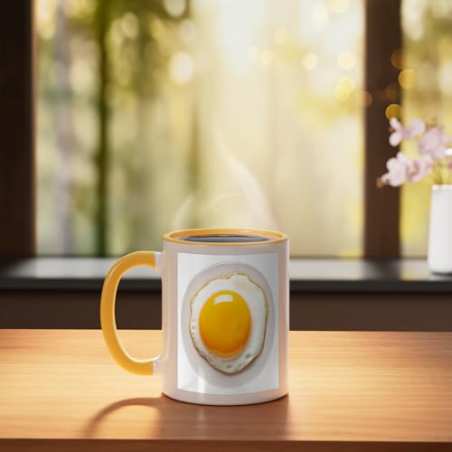 Taza de cerámica 11 oz amarillo y blanco diseño huevo frito miniatura 3