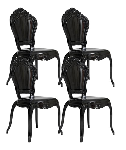 Biscottini Lot de 4 chaises baroques en polycarbonate noir – Fauteuil effet cristal – Chaises en plastique Louis XV moderne – Chaise élégante pour salle à...