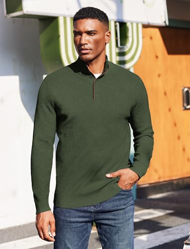 COOFANDY Men's Quarter Button Sweater Mock Neck Textured Knitted Pullover2