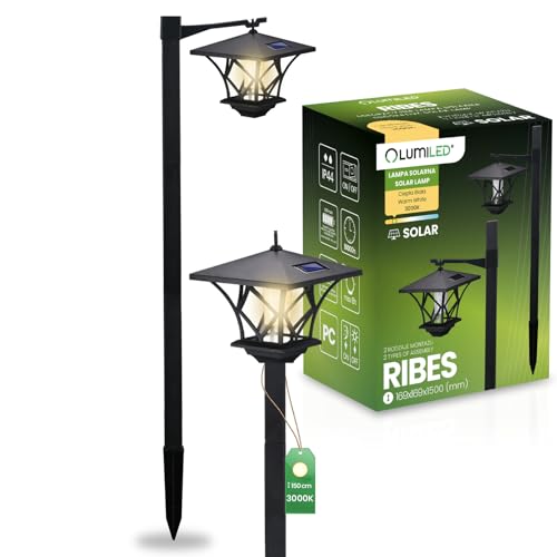 Lumiled Solarleuchte Laterne Garten Solarlampen mit Erdspieß LED Solarlampe für außen LED Warmweiß 3000K Solar Gartenleuchte 150cm Wegeleuchten Wegbeleuchtung Bodenleuchte Gartendeko Vintage