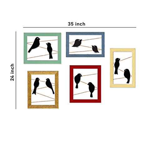 Image of Art Street Set of 5 Wooden Birds Wall Arts Cutouts Hanging Photo Frame for Home Decor (Size -24x35 Inches)