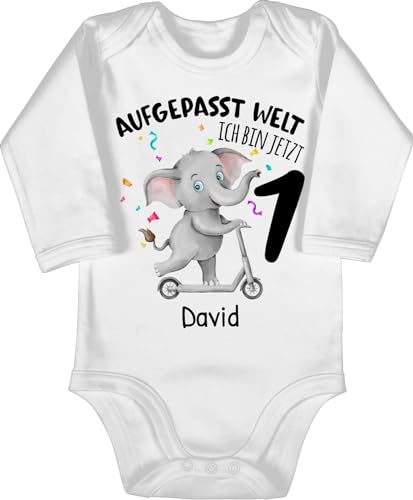 Baby Body langarm Mädchen Junge - 1. - Aufgepasst Welt ich bin jetzt 1...
