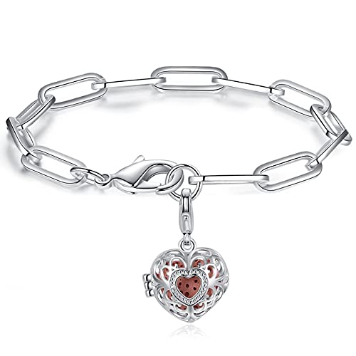 Infuseu Paper Clip Chain Bracelets For Women Teen Girls Silver Plated Essential Oil Diffuser Aromatherapy Jewelry Set For Healing Spiritual Fidget Anxiety With 7 Heart Lava Rock Natural Stone #TOP15