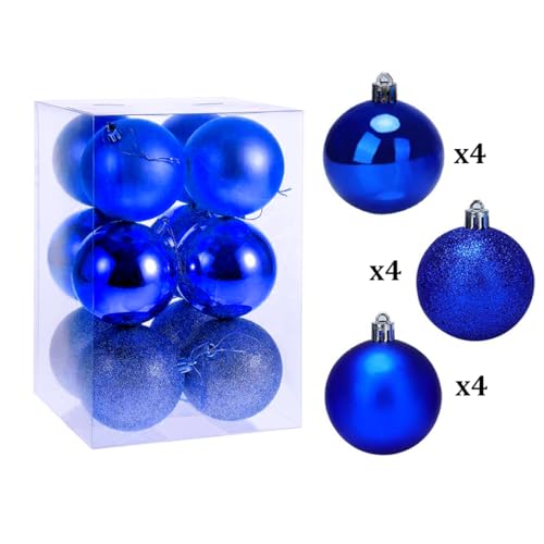 Image of fizzytech Shatterproof Christmas Balls Ornaments Pack of 12 Blue Hanging Balls Size 6cm Perfect Xmas Tree Decorations (6cm Blue 12 Pc)
