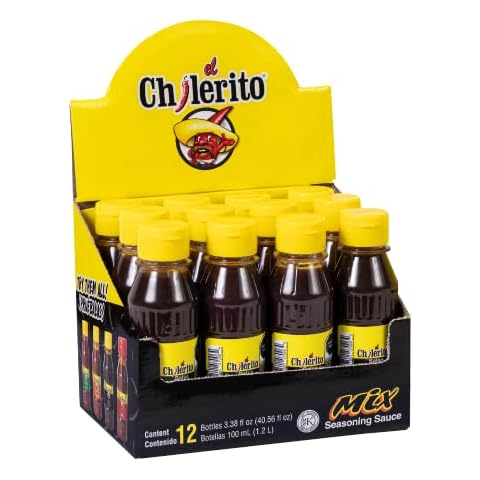 EL CHILERITO DISPLAY 12 Pcs Mix Sauce 100ml/ 3.3Fl. Oz - Mexican Foods - Excellent For Michelada-Type Mixes, Snacks And Drinks – Mexican Flavor - To Share With Friends And Family - Kosher - Natural Ingredients – Chili Cover