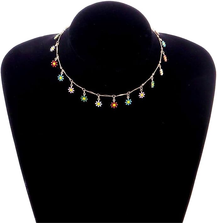 Colorful Daisy Flower Choker Necklace for Women Dainty Boho Gold Cute Floral Charms Chain Chokers Necklaces Fashion Y2k Bohemian Hippie Jewelry Trendy - Image 6