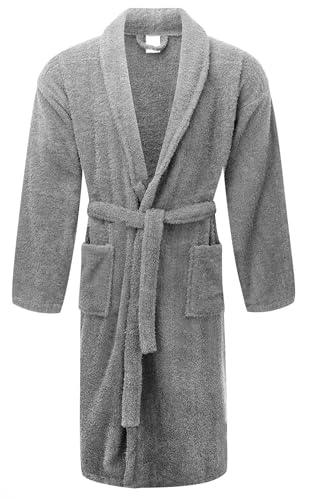 Vozbi Terry Bathrobe - 100% Cotton, One Size (Grey)