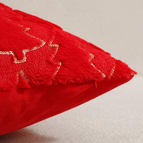 Tennove Christmas Cushion Covers with Sequin Christmas Tree 40x40cm Soft Fluffy Decorative Throw Pillow Covers Set of 2 Boho Pillowcases for Home Couch Bed Home Decor Red - Image 4