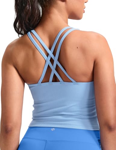 Image of HeyNuts Zeal Bras Longline Ribbed Medium Support Sports Bras, Crisscross Back Tank Tops with Removable Pads A-D Cups