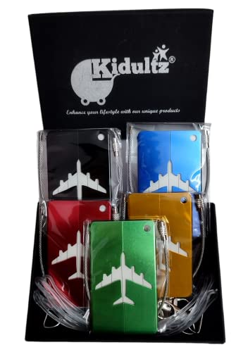 Image of Aluminum Alloy Metallic Luggage Tags Handle Wraps with Stainless Loop Anti-Break for Travel Identification Suitcase Bag Tag, School & Office Bags - Set of 5 (Multicolour)