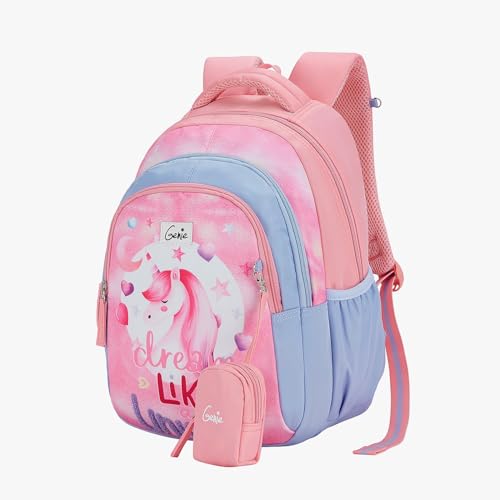 Image of Genie Backpack for Girls Laptop Sleeve, Three Compartments and Organiser with Padded Shoulders |Best for Books,Stationery,Lunch Box & Essentials