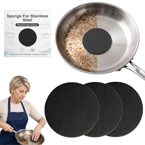 Steeli Sponge for Stainless Steel Pans Steel Sponge Scrubber for Stainless Steel Cookware Removes Burnt-On Stains Leaves No Scratches Durable Kitchen Sponge (1pack(3pcs))