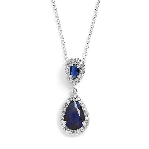 Mariell Sapphire Cubic Zirconia Teardrop Necklace - Something Blue Bridal or September Birthstone Gift