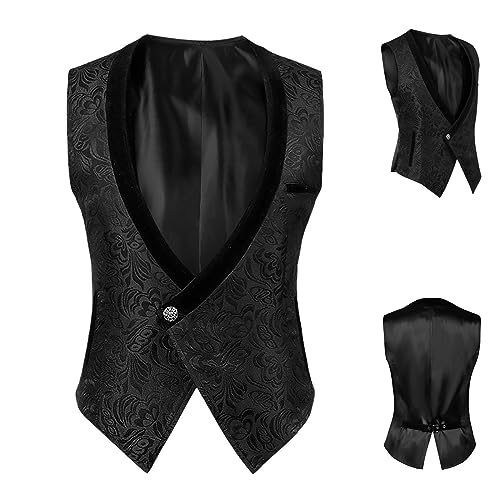 Cambkatl Mens Victorian Vest Steampunk Gothic Suit Vest Slim Fit Brocade Paisley Floral Jacquard Waistcoat2