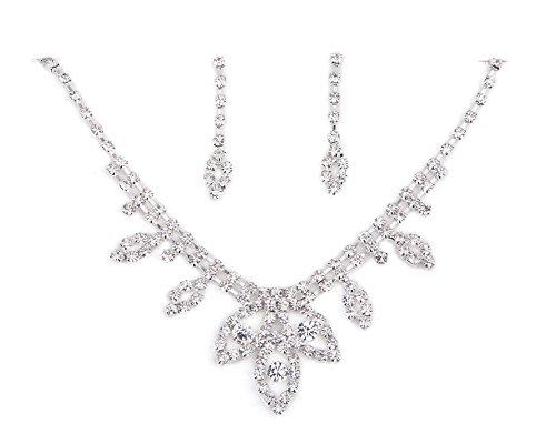Preisvergleich Produktbild TreasureBay Schmuckset Halskette und Ohrringe, klare Schmucksteine, exklusives Design für Hochzeiten, Abschlussbälle, Partys