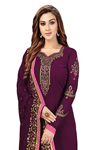 Image of TRENDMALLS Women's Georgette Embroidery Salwar Suit Set Kurta Pant with Dupatta