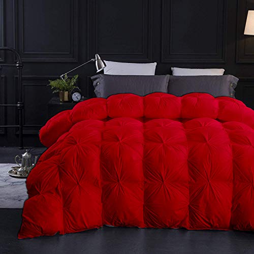 Red All Season Down Alternative Pintuck Comforter- Oversized King Size 116 x 98 Inches 1 pc Pinch Pleated Comforter 600 GSM & 4 - Corner Tabs 100% Egyptian Cotton- Red Solid