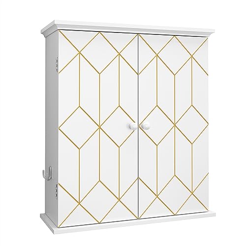 HOLTICO Armoire à pharmacie suspendue - Armoire murale de salle de bain - Armoire murale avec étagère réglable - Blanc - Armoire autonome pour cuisine,...