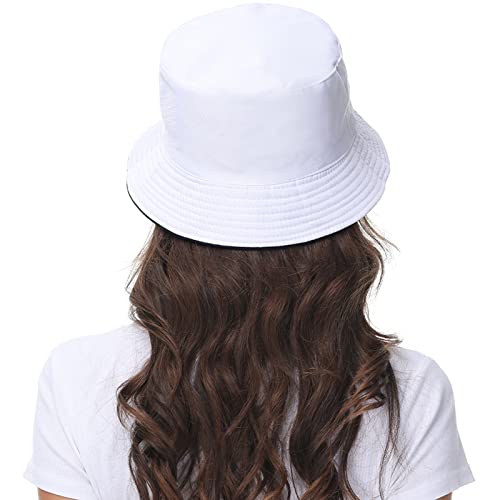 Women Reversible Bucket Hat Summer Beach Hat Outdoor Cap Black- White #TOP4