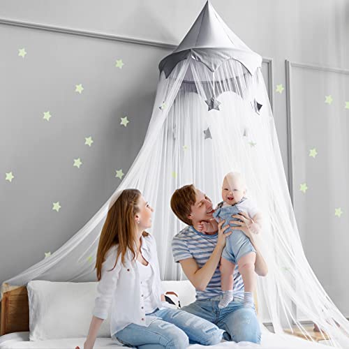 Loaol Canopy For Kids Bed With Stars, Crib Canopy With Dome, Elegant Net Hanging Fairy Girl Bed Canopy Princess Room Decoration Reading Nook Corner Curtain Fits Full Crib, Twin, Queen Play Castle Tent #TOP7