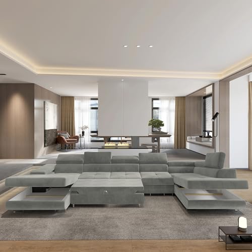 Masseno Ecksofa VELORA R-S mit Schlaffunktion U-Form, Sofa mit Bettkasten, Wohnzimmersofa, Couch, Soffa, Bettsofa, Couchgarnitur- Wrzosowy, Monolith 62 – Bild 3