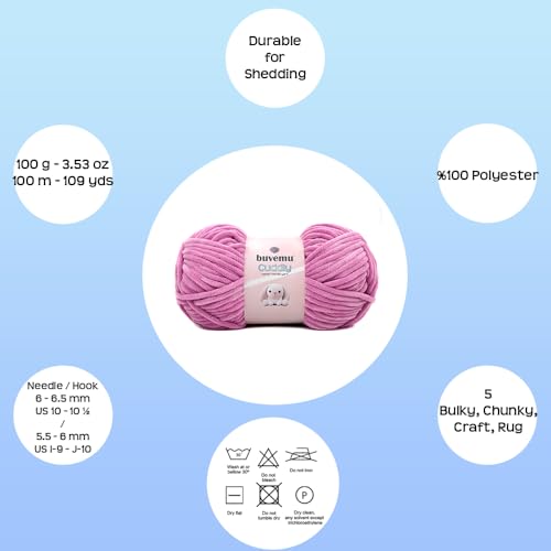 Image of Cuddly Velvet Chenille Yarn, Super Soft Fluffy Bulky for Knitting Crocheting Crafting Blanket Amigurumi, Durable for Shedding, 100 Gram (3.53 Ounces) 109 Yards (100 Meters) (Charm Pink)