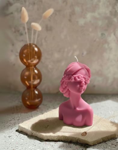 Image of Lady Sculpture Scented Candle | Premium Soy Wax Decorative Bust Candle for Home Decor | Long Burning, Aromatherapy Fragrance | Aesthetic Room Decoration Gift for Women (Pink, Jasmine)