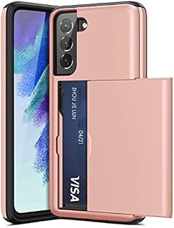ACOCOBUY Case for Samsung Galaxy S21 FE Case Shockproof Galaxy S21 FE Wallet Case Protective S21 FE 5G Case with Card Holder Dual Layer Armor Case Rubber Bumper Phone Cover for S21 FE Rose Gold 6.4"