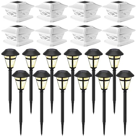 TWINSLUXES 12 Solar Post Lights and 8 White Outdoor Garden Lights are The Combo to add a Warm Glow to Your Home. Cover