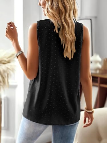 Womens Tops V Neck Blouses for Women Summer Boho Dressy Casual Flowy Swiss Dot Ruffle Sleeveless Smocked Lace Shirts3