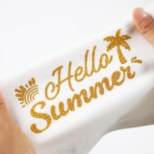 Image of RENLITONG Glitter Yellow Iron on Vinyl - 12Inch by 5ft Roll HTV Heat Transfer Vinyl for T-Shirt HTV Rolls for All Cutter Machine - Easy to Cut & Weed for Heat Transfer Design
