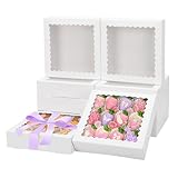 Moretoes 12pcs Bakery Boxes, 8x8x2 Inches Auto-Popup Cookie Boxes with Window, White...