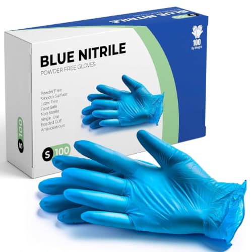 The Real Touch Blue Nitrile Disposable Gloves Powder-Free Latex-Free Ideal for Medical Food Handling Cleaning and Multi-Purpose Use (Box of 100) (Small)