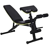 Soozier Adjustable Workout Bench with Curl and Leg Extension, Ergonomic Foam, Weight Bench with Comfortable Padding for Home Gym Equipment, Bumble Bee Yellow