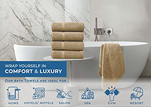 Image of DAN RIVER Bath Towels Set of 4, 27 x 54 Inches, 100% Cotton, Larger & Lighter Weight, Quicker to Dry, Super Soft and Absorbent, Ideal Tan Bath Towels for Daily Use