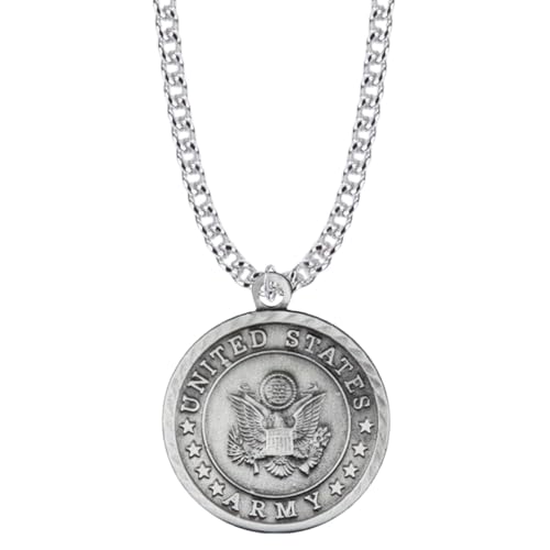 True Faith Jewelry Pewter United States Army Service Medal with St Michael Patron Saint Archangel Pendant Necklace, 1 Inch