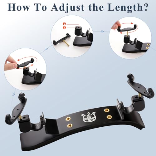 Image of SUEWIO Violin Shoulder Rest for 4 /4 Size, Premium Aluminum Alloy Violin Shoulder Rest with Thicken Comfortable Foam Pad & Height Adjustable Feet