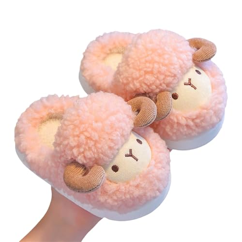 Baby Girls House Slippers with Non-Slip Rubber Cute Sheep Warm Plush Fuzzy Indoor Slipper Kids Cartoon House Shoes3