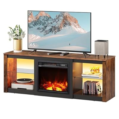 WLIVE Fireplace TV Stand for 65 Inch TV, 58" Entertainment Center with Fireplace, Modern TV Stands for Living Room, Entertainment Center with Glass Shelves, Rustic Brown