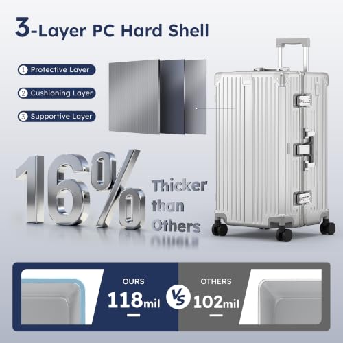 Image of ALPHA CAMP 2-Piece Luggage Set, 20 Inch Carry-On & 26 Inch Trunk Luggage | Aluminum Frame Zipperless 3-Layer PC Suitcase Set with TSA Lock,Charging Port,Cup Holder for Business & Holiday Travel