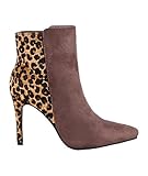  KRISP 4121-BEI-3: Gefütterte Leopardenmuster Ankle Boots Winterstiefel (Beige, Gr.36)