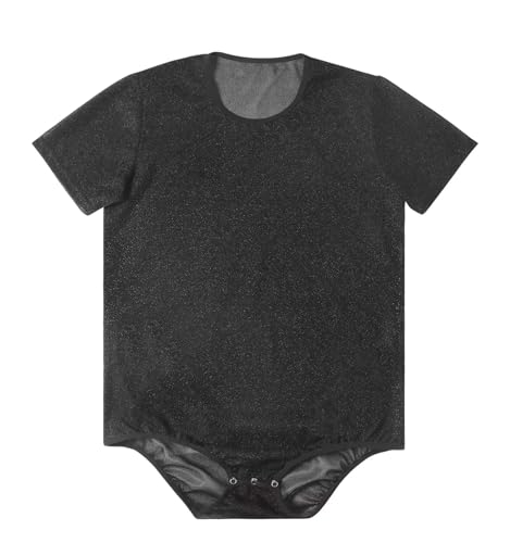 Mens Shiny Mesh Onesie Snap Crotch Romper Short Sleeve Bodysuit3