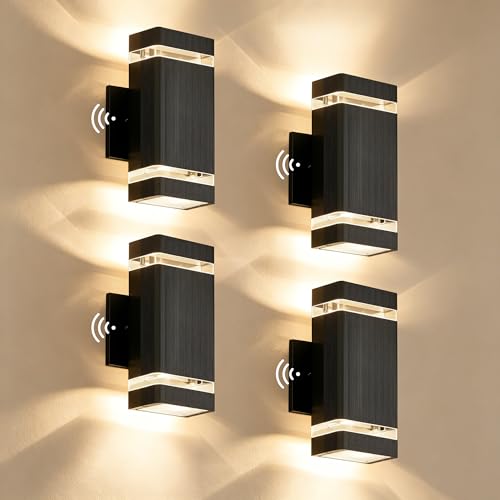 Image of JYV Square Dusk to Dawn Outdoor Wall Lights, Up and Down, Black 4 Pack