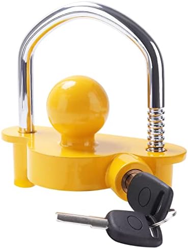 Tevlaphee Universal Trailer Ball Tow Hitch Lock Adjustable,Heavy-Duty Steel,Fit for Towing Caravan Trailer Security with 2 Keys Yellow