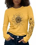 Flafens Long Sleeve T Shirts for Women - Crewneck Womens Graphic Tees Cotton Cute Cool Tshirts Teens Girls Boys Men Sunflower Design, Medium