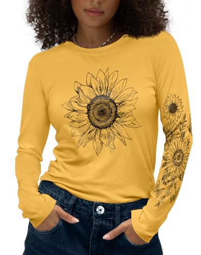 Flafens Long Sleeve T Shirts for Women - Crewneck Womens Graphic Tees Cotton Cute Cool Tshirts Teens Girls Girly