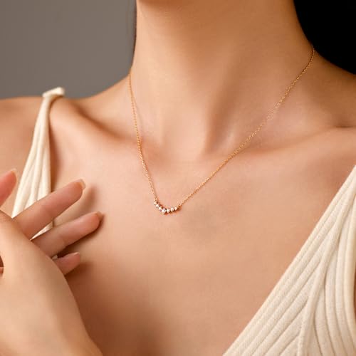 CZ Curved Bar Pendant Necklace for Women 925 Sterling Silver Cubic Zirconia Pendant for Mother 14K Gold Plated V Shaped Charm Necklace for Mother Daughter Wedding Birthday Jewelry Gift4