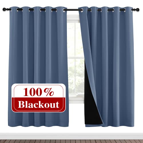 Image of NICETOWN Full Shade Curtain Panels 72 inches Long, Pair of Energy Smart & Noise Blocking Out Blackout Drapes for Guest Room Window, Thermal Insulated Lined Window Dressing (Stone Blue, 70x72)