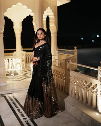 Image of Yashika Women's Organza Satin Butti Work With Zari Lace Border Embroidered Saree| Women Sari