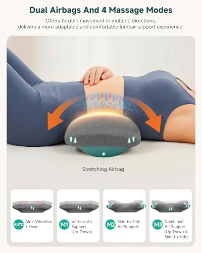 Image of 3-in-1 Smooth Triple Fusion Back Massager, Lumbar Support Pillow with Heat | Adjustable Air Lift Height,Dual Vibration Motors And Memory Foam Support Enhance Lower Back For Office Chairs, Beds And Sofas